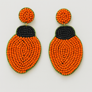 Orange and black beaded pumpkin earrings, Halloween jewelry