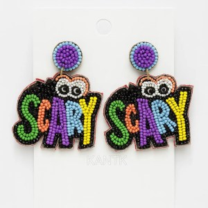 Multicolored "SCARY" Beaded Dangle Earrings, Halloween Statement Jewelry