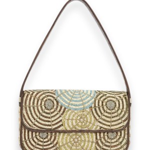 Beaded Brown, Gold & Blue Intricate Circular Pattern Shoulder Bag