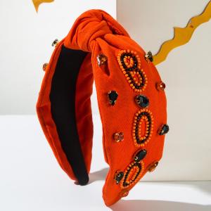 Orange Halloween BOO Knotted Beaded Headband