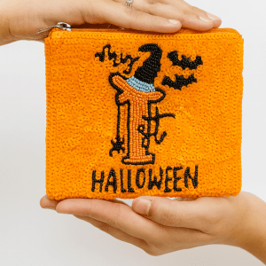 Handcrafted Orange Beaded Halloween Pouch ( 6x4 inch ) Festive & Functional Fall Accessory
