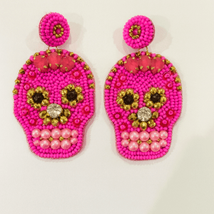 Sugar Skull Beaded Earrings, Halloween Statement Earrings