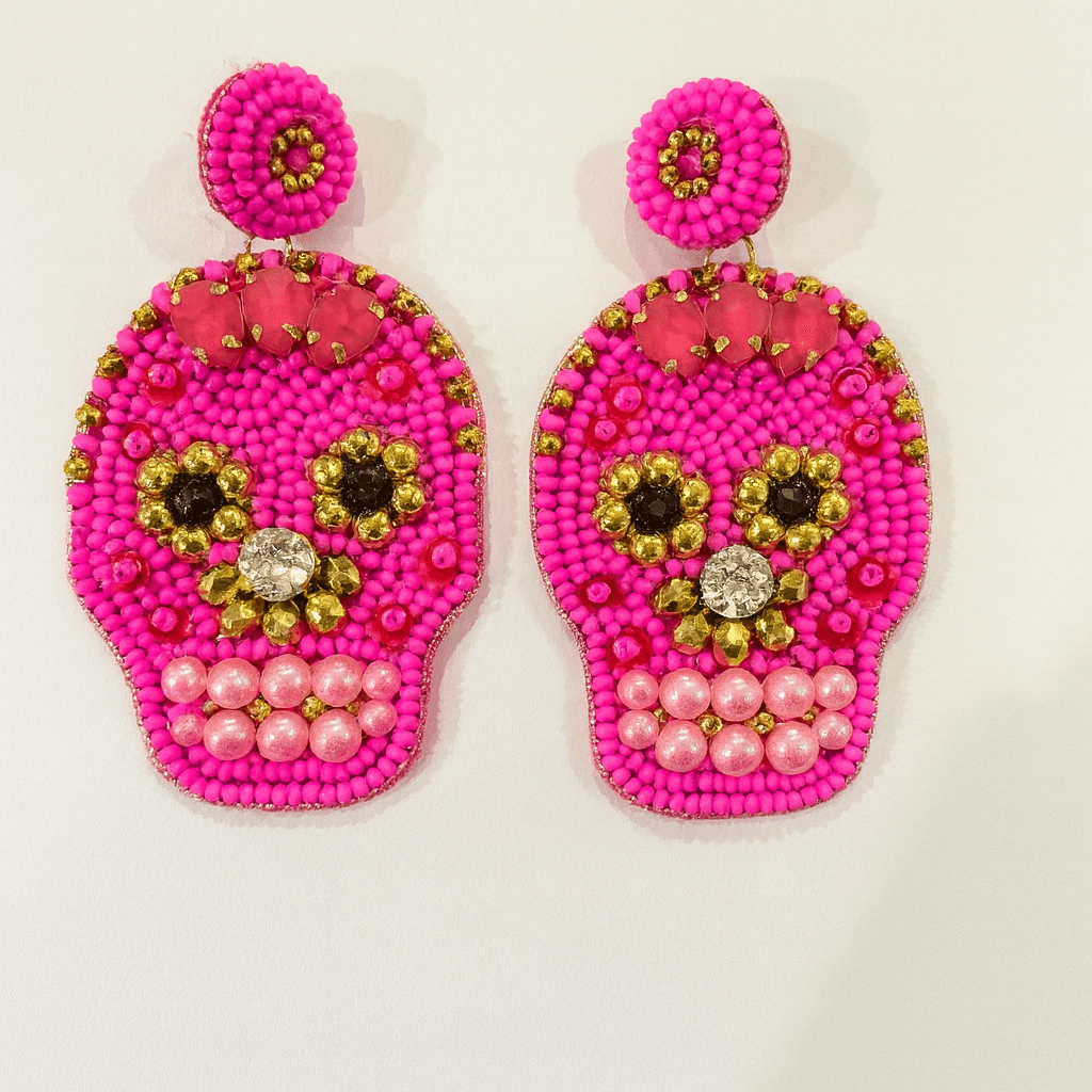 Sugar Skull Beaded Earrings, Halloween Statement Earrings