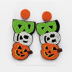 Multicolor Handmade Halloween "BOO" Beaded Dangle Earrings