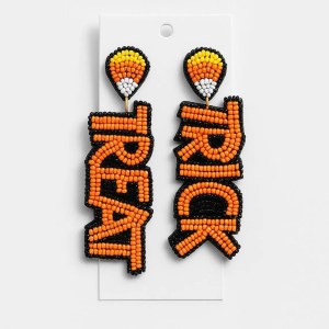 Handcrafted Treat or Trick Halloween Beaded Earrings