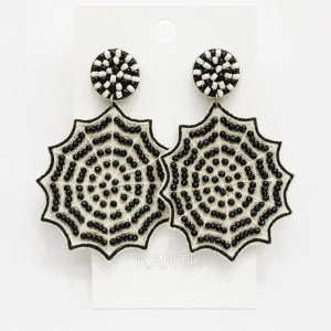 Black and White Spiderweb Beaded Dangle Earrings, Halloween Jewelry
