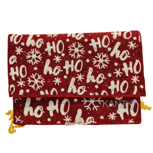 handcrafted Red and White HO HO HO Christmas Beaded Clutch