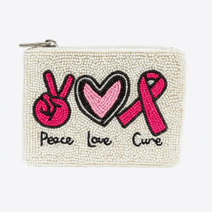 Pink Beaded Peace Love Cure Beaded Coin Purse