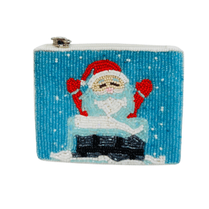 Festive Handmade Beaded Holiday Santa Pouch