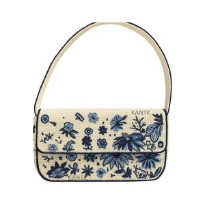 Blue Beaded Clutch Bag with Floral Embroidery Handmade Evening Purse for Women