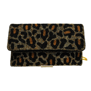 Hand-Beaded Leopard Print Clutch Beaded Evening Bag
