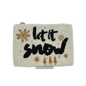 Handmade Let It Snow Beaded Zippered Coin Pouch