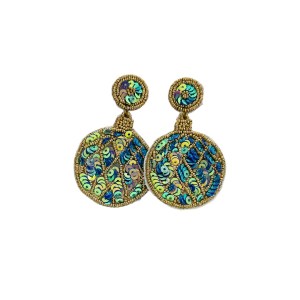 Hand-Beaded Multicolor Candy Stripe Christmas Ornament Earrings