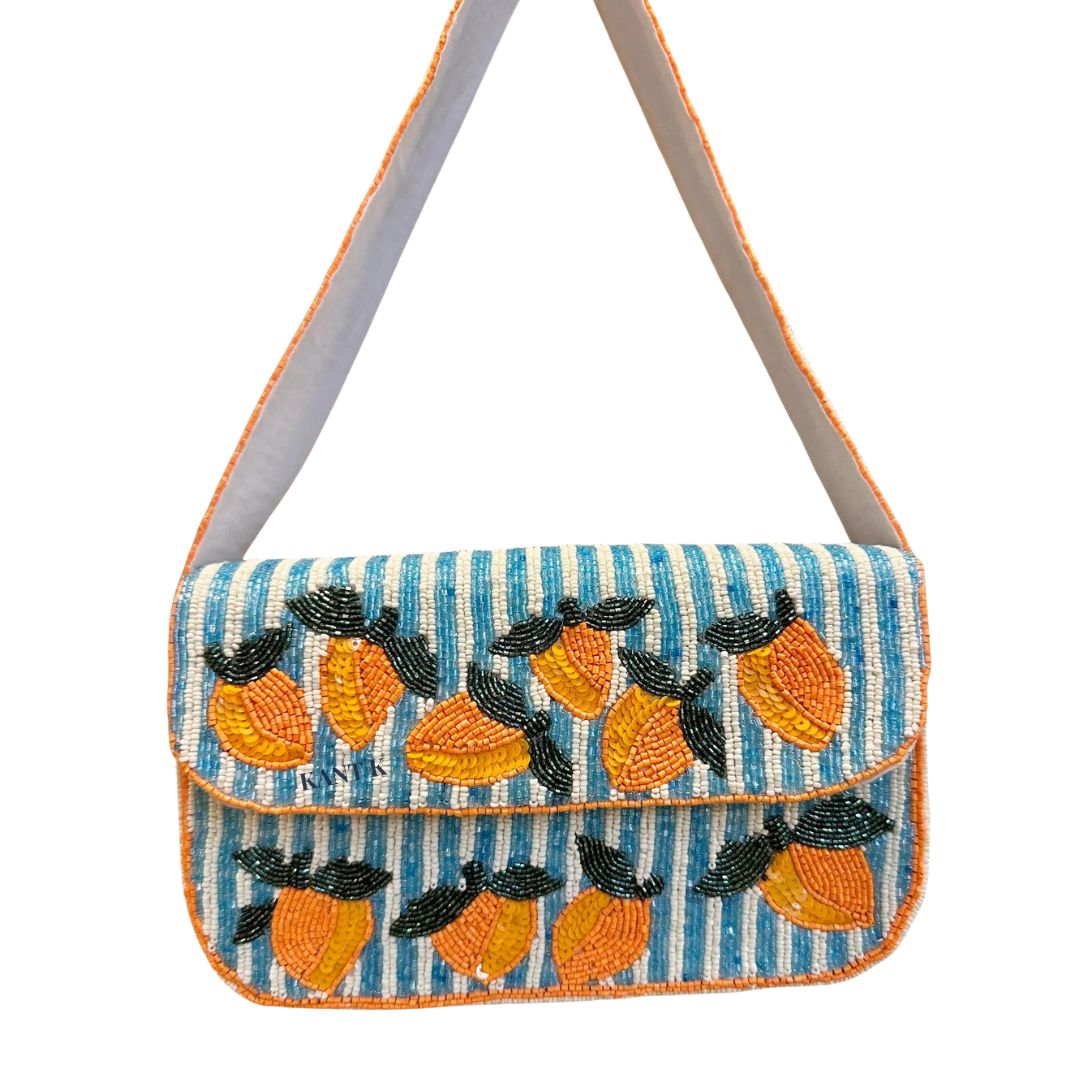 Handmade Lemon Beaded Shoulder Bag Handmade Seed Bead Clutch