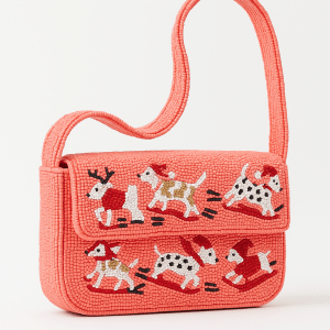 Handcrafted Beaded Christmas Animals Flap Bag Festive Holiday Shoulder Bag