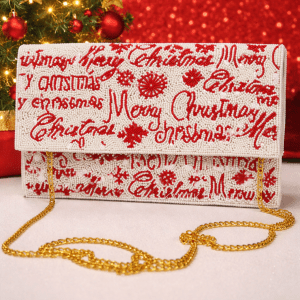 Merry Christmas Red and White Beaded Bag